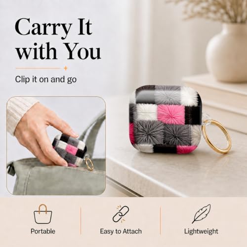 Compatible with AirPod 4 Case 2024, Cute Hard Plastic Protective Cover for Airpod 4th Generation Women, Shockproof Shell Skin with Gold Ring Keychain,Black White Gray Checkered - color: Black White Gray Checkered