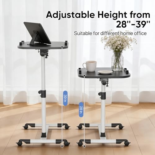 MoNiBloom Mobile Laptop Desk 360° Rotatable Panel Adjustable Height Desk Rolling Cart Ergonomic Table with Wheels for Home Office School, Black - color: Black/White