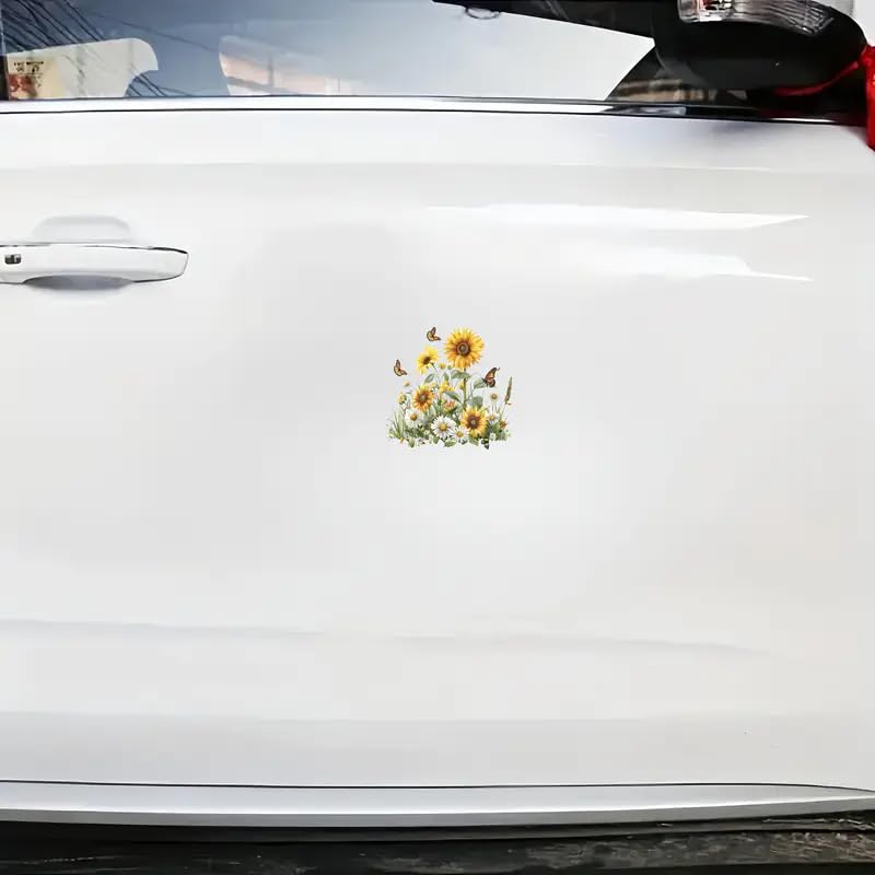 Sunflower and Butterfly PVC Vinyl Car Decals Stickers Waterproof Self-Adhesive Decals for Cars, Laptops, Trucks, Motorcycles Wall Window Luggage Scratch Cover Door Decor Sticker