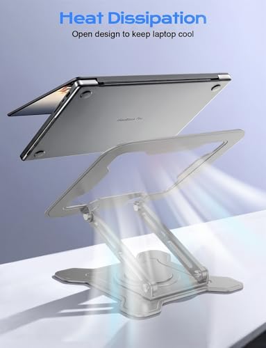 JCZT 360° Rotating Laptop Stand for Desk, Metal Foldable Laptop Riser Gray | Ergonomic Portable Adjustable Laptop Stand, Ventilated Cooling Notebook Holder for MacBook Air Pro, All 10-16'' Laptops - color: Gray