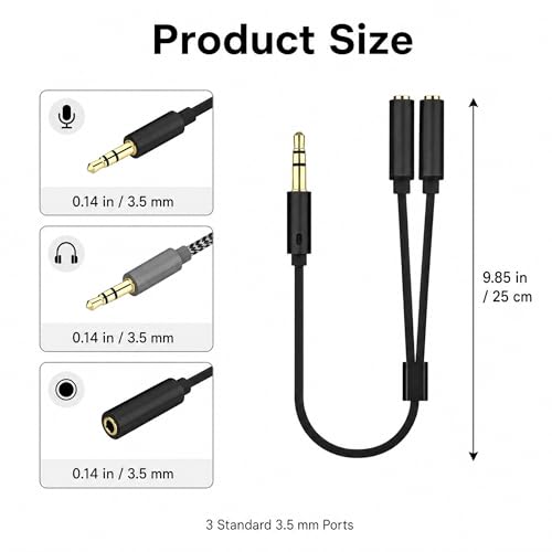 2Pcs 3.5mm Headset Splitter Cable, Female to Dual Male Adapter