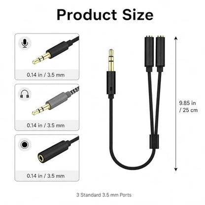 2Pcs 3.5mm Headset Splitter Cable, Female to Dual Male Adapter