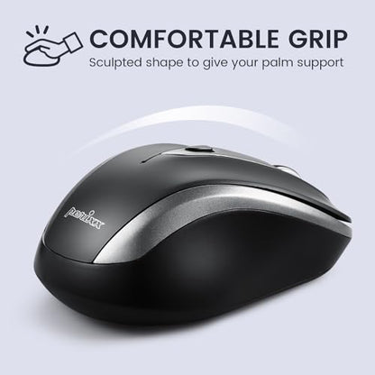 Perixx PERIMICE-721IB Wireless Ergonomic Mouse - 5 Button Optical Design - Silent Clicks - Compatible for Desktop and Laptop PC - Wireless 2.4 GHz - Iron Black