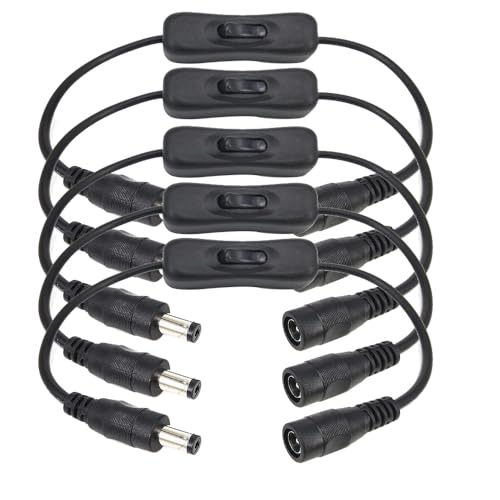 Gebildet 5pcs 12V LED Strip Light Inline On/Off Switch Cable DC Jack (5.5x2.1mm) Male to Female Connector(Black) - style: DC switch(black)