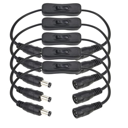 Gebildet 5pcs 12V LED Strip Light Inline On/Off Switch Cable DC Jack (5.5x2.1mm) Male to Female Connector(Black) - style: DC switch(black)