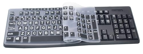 Ultra Thin Desktop Silicone Keyboard Cover Skin Compatible with Logitech MK370 MK295 MK275 MK270 Wireless Keyboard, Logitech K200 K260 K270 MK200 MK260 Keyboard - (Black Large Letters) - color: Large Letters - Black