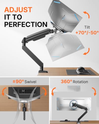 ErGear Heavy Duty Monitor Arm for 13-49″ Ultrawide Screens, 37.4 lbs Capacity, Full Motion Monitor Desk Mount, Rock-Solid Support, Dual C-Clamp & Grommet Mount, VESA 75x75/100x100mm - size: 13"-49", style: Single Arm