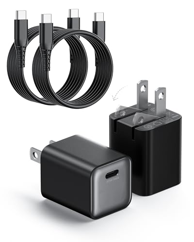 30W Compact Wall Charger, USB C Charger Block with GaN III Tech, PD3.0 PPS QC4.0 Fast Charging Foldable Power Adapter for iPhone 17 16 15, Galaxy, Pixel, iPad, AirPods(Black with Cable, 2 Pack) - color: Black, size: 2 Pack+Cables