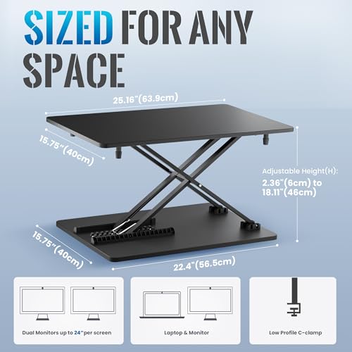 Standing Desk Converter, 25.16" × 15.75" Height Adjustable Laptop Stand for Desk, Sit Stand Monitor Stand, No Assembly Required for Home and Office Use (Black) - color: Black