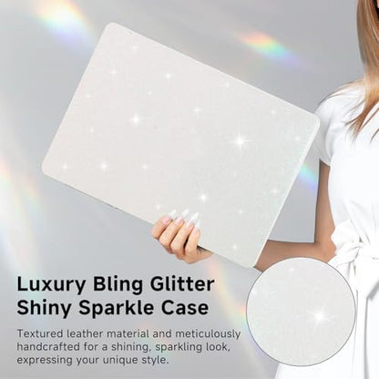 Funut Glitter for MacBook Air 13 Inch Case 2022 2021 2018 Release M1 A2337 A2179 A1932, MacBook Air M1 Case Shiny Sparkle Bling PU Leather Protective Hard Shell Cover & Keyboard Cover, White - color: Glitter Beige, size: Mac Air 13" 2018-2022(A1932/A2179/