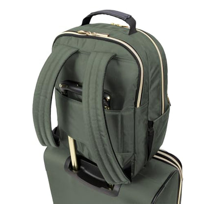 Kenneth Cole REACTION Chelsea 2-Piece Bundle - 20" Chevron Expandable 8-Wheel Carry-On Suitcase & Matching 15" Laptop Backpack, Olive - color: Olive, size: 2-Piece Bundle (Carry On + Backpack)