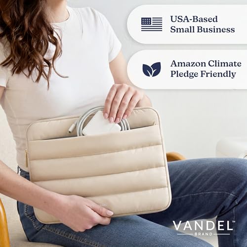 Vandel Puffy Laptop Sleeve Case for 13-14 inch Laptop Sleeve Bag Case | Zipper Pocket, Compatible with MacBook Air 13, Pro 14/13 iPad Pro 12.9, HP Dell ASUS, Computer Bag Cover - color: Sand