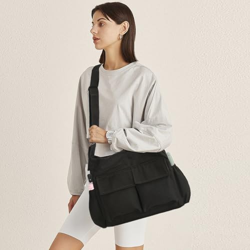 VODIU Canvas Messenger Bag Large Hobo Crossbody bags for Women,Men, Shoulder Tote Handbags with Laptop pocket - color: Black-1