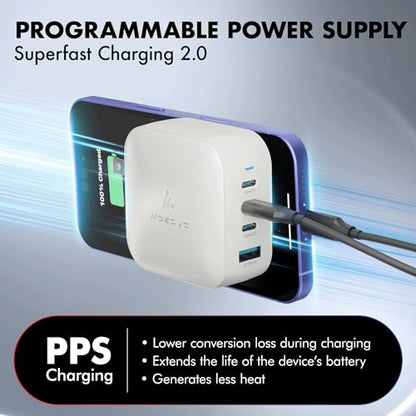 100W GaN Charger, Wozoyo 3XType-C & USB-A Superfast 2.0 Charging, Compatible for iPhone 17/16/16 Pro Max/15 Series/iPad Pro, Smartphones, Tablets and More, PD/PPS/QC 3.0,Compact Foldable Plug