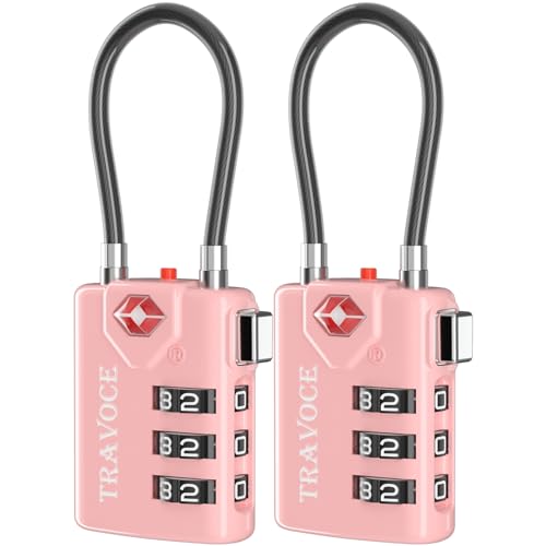 Search Alert TSA Approved Travel Combination Luggage Cable Locks for Suitcase, Gym Locker,Toolbox,Backpack 1,2,4,6 &10 pk (Pink 2 Pack) - color: Pink 2 Pack