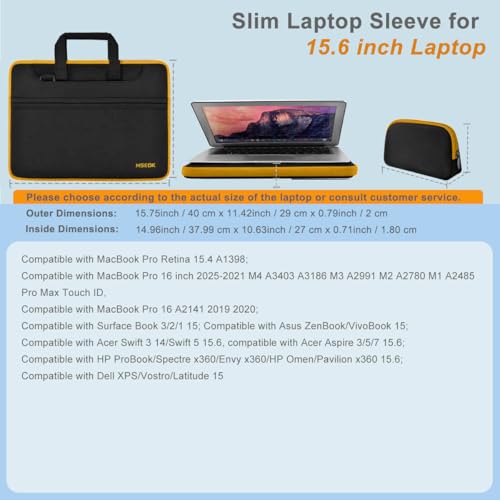 Hseok Laptop Shoulder Bag 15.6-16 inch Case,Water-Resistant Shockproof Computer Handbag with Small Case Compatible with MacBook Pro/Neo 16",Mac Air 15 M5, XPS 15/16 and most 15.6-16 PC,Black-yellow - color: Black-yellow, size: 15.6-16"