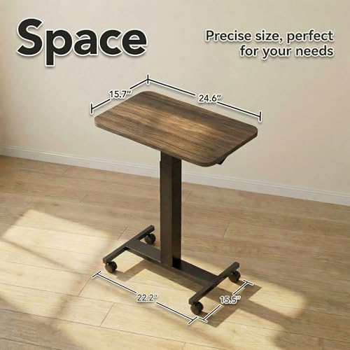 HUANUO Small Rolling Laptop Standing Desk, Height Adjustable Mobile T-Base Desk with Lockable Casters, Portable Sit-Stand Workstation for Bedside & Sofa, Walnut - color: Walnut
