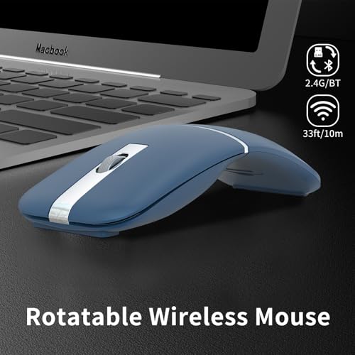 Bluetooth Arc Travel Mouse - BT & USB Wireless Dual Mode, Rechargeable | Slim Rotatable Portable, 3-Speed DPI, Silent Computer Mice for Microsoft Laptop PC MacBook Chromebook Tablet - Sapphire Blue - color: Sapphire Blue