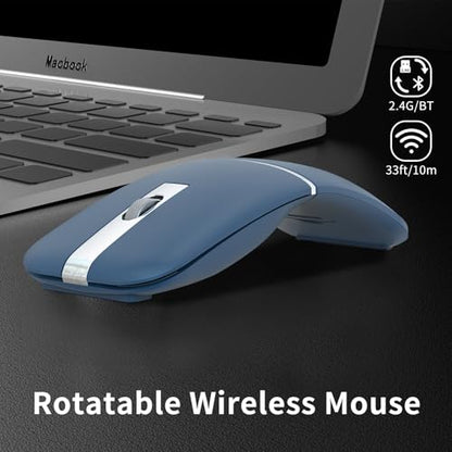 Bluetooth Arc Travel Mouse - BT & USB Wireless Dual Mode, Rechargeable | Slim Rotatable Portable, 3-Speed DPI, Silent Computer Mice for Microsoft Laptop PC MacBook Chromebook Tablet - Sapphire Blue - color: Sapphire Blue