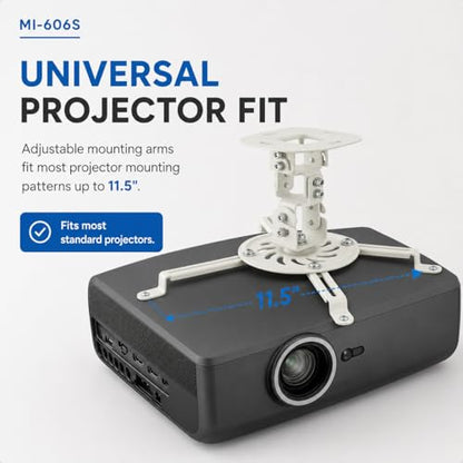 MOUNT-IT! Low Profile Projector Ceiling Mount [30 lbs Capacity] Universal Bracket | 360 Full Motion Rotation with 30 Degree Tilt and Roll | 6 Inches High (White | Short) - style: Short