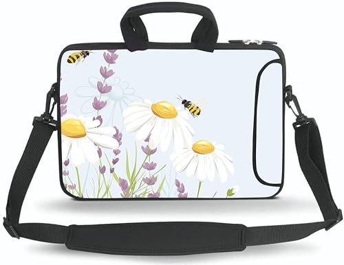 14 15 15.4 15.6 inch Messenger Bag Carrying Case Sleeve with Handle Accessory Pocket Fits 14 to 15-Inch Laptops/Notebook/Ebooks/Kids Tablet/Pad(Honeybee) - color: Honeybee, size: 14-15.6 inch