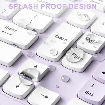 Wireless Keyboard and Mouse Combo, Full-Sized Wireless Keyboard and Adjustable DPI Mouse, 2.4GHz USB Receiver, Keyboard and Mouse for PC, Windows, Desktop, Laptop (Lilac) - color: Light Purple