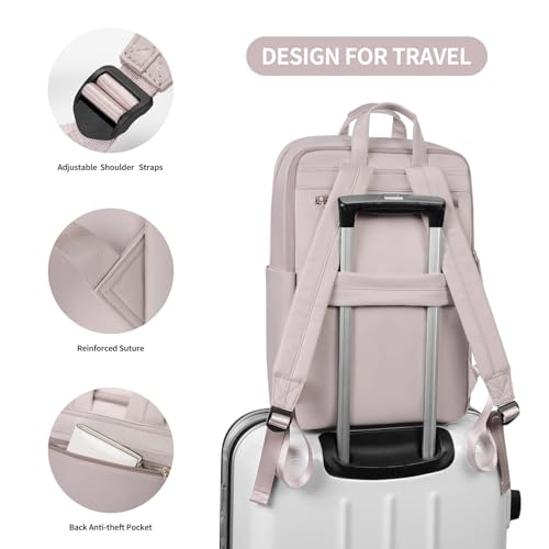 GOLF SUPAGS Travel Laptop Backpack for Women Anti Theft Slim Durable College Bookbag Business Computer Bag Fit 17Inch Notebook (Pinkish Grey, 17Inch) - color: Pinkish Grey, size: 17 Inch