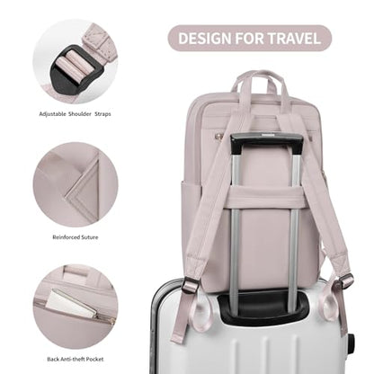 GOLF SUPAGS Travel Laptop Backpack for Women Anti Theft Slim Durable College Bookbag Business Computer Bag Fit 17Inch Notebook (Pinkish Grey, 17Inch) - color: Pinkish Grey, size: 17 Inch