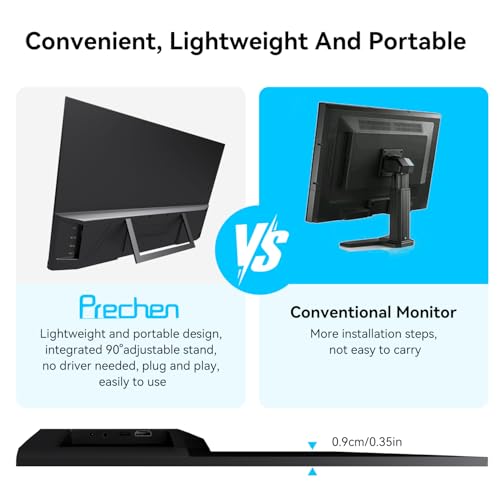 23.8" Portable Touchscreen Monitor 100% sRGB VA FHD 1080P, 4000:1 Contrast, VESA, Built-in Speaker, w/90°Adjustable Stand USB-C HDMI 75Hz External Second Touch Screen Display for Laptop/PC/Phone