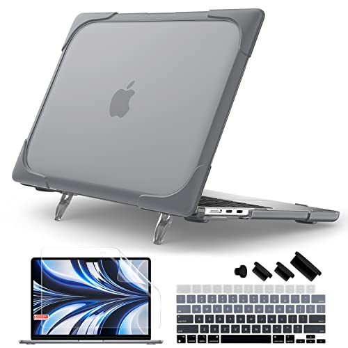 Batianda Foldable Stand Heavy Duty Case for MacBook Air 13.6 inch, Gray | Fits M5 M4 M3 M2 Chip 2026-2022 Model, Ergonomic Stand Holds 22 lbs, Shockproof Bumper, with Keyboard Cover Screen Protector - color: Grey