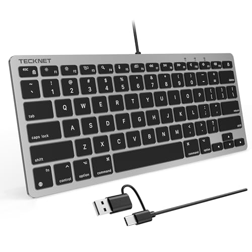 TECKNET Wired Mac Keyboard for MacOS Devices with Dual Interface | Slim Comfortable Ergonomic Typing Angle & Stable Connection for PC/Laptop, Compatible with MacBook, iMac, Mac, Black Gray - color: Gray Black