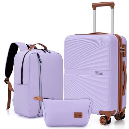 Carry On Luggage Set 22x14x9 Airline Approved Luggage Sets 3 Piece,Suitcases with Wheels,ABS Hard Case Luggage with TSA Lock Spinner Wheels(20 Inch,BP/TB) - color: Purple