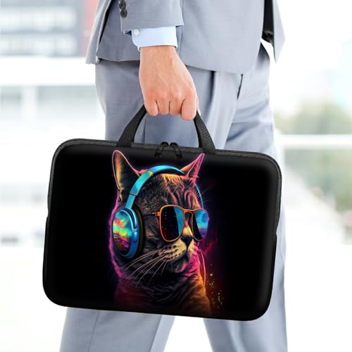 10 inch Laptop Sleeve with Laptop Skin Sticker Set – Slim Protective Case with Smooth Zipper, Lightweight Tablet & Notebook Sleeve for Travel & Daily Carry, Cool Cat with Glasses - color: Cool Cat with Glasses, size: 10 inch