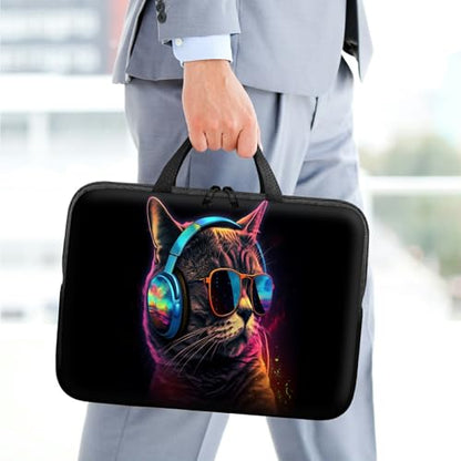 10 inch Laptop Sleeve with Laptop Skin Sticker Set – Slim Protective Case with Smooth Zipper, Lightweight Tablet & Notebook Sleeve for Travel & Daily Carry, Cool Cat with Glasses - color: Cool Cat with Glasses, size: 10 inch