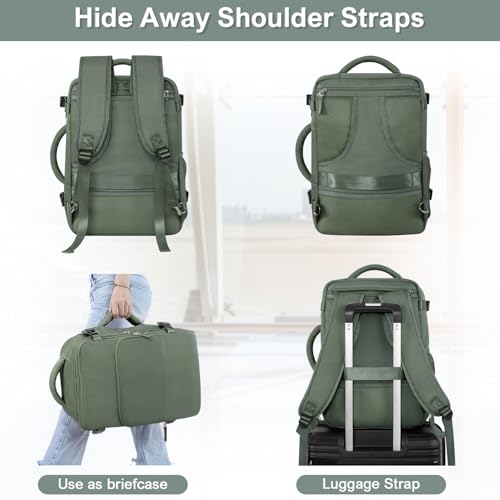 Sinaliy Personal Item Backpack, Carry on Travel Backpack with Multi-Pockets, Waterproof Casual College 16inch Laptop Backpack for Men Women, Army Green | Waterproof 16 Inch Laptop Backpack for Work, College, Weekend, Business, Travel Bag with Wet Pocket,