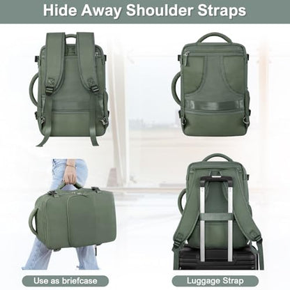 Sinaliy Personal Item Backpack, Carry on Travel Backpack with Multi-Pockets, Waterproof Casual College 16inch Laptop Backpack for Men Women, Army Green | Waterproof 16 Inch Laptop Backpack for Work, College, Weekend, Business, Travel Bag with Wet Pocket,