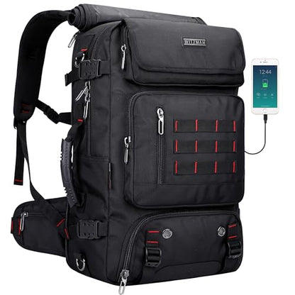 WITZMAN Carry on Travel Backpack for Men Airline Approved Fits 16" Laptop | Nylon 3 in 1 Luggage Duffle Bag with USB Charging Port, Shoe Compartment, For Weekend Getaway, Overnight Trip, B682 Black - color: 01.black