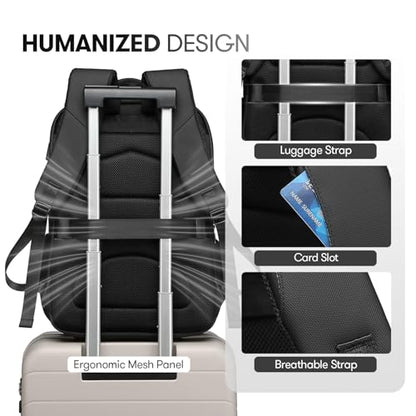 Travel Laptop Backpack, Business Sturdy Laptops Backpack with USB Charging Port, Water Resistant Computer Bag Gift for Men & Women Fits 18.5 Inch Notebook, Black