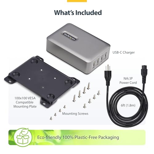 StarTech 4-Port 240W GaN USB-C Charging Station, iPhone 16/15/Pro, iPad Pro | 240W GaN Charger Block for MacBook Pro/Air, Dell XPS, Pixel and more, 424DNA-USB-C-CHARGER
