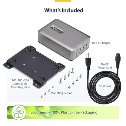 StarTech 4-Port 240W GaN USB-C Charging Station, iPhone 16/15/Pro, iPad Pro | 240W GaN Charger Block for MacBook Pro/Air, Dell XPS, Pixel and more, 424DNA-USB-C-CHARGER