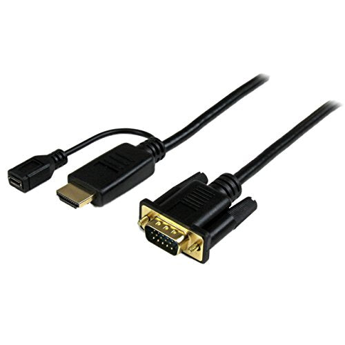 StarTech 10ft Active HDMI to VGA Cable, 1920 x 1200, 1080p (HD2VGAMM10) | Active HDMI to VGA monitor and computer cable, 3m, Built-in cable, Digital to analog conversion, Connect at greater distances - size: HDMI to VGA Cable - 10ft / 3m
