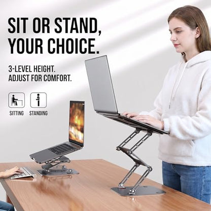 3-Tier Height-Adjustable Laptop Stand, All-Metal Dual-Bar Anti-Slip Heat-Dissipating Notebook Stand for MacBook Pro/Air (10-17"), Tablet, Gaming, Office, Home, Drawing - Silver - color: B. 3-Tier, Silver