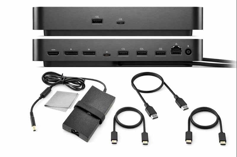Dell Pro Dock WD25 Universal Docking Station Bundle — USB-C/USB-A Dual Display Dock with 100W Adapter + HDMI Cable + USB-C Cable + DisplayPort Cable + Cleaning Cloth
