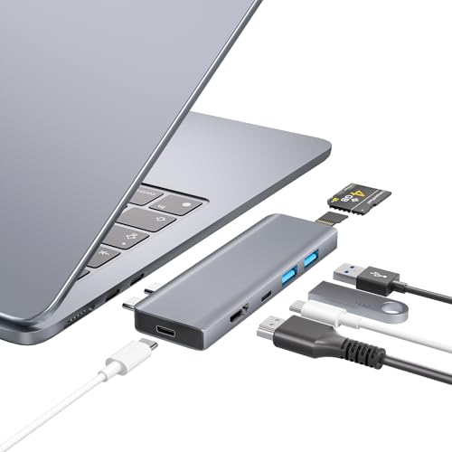USB C Hub, 7 in 2 USB C Adapter Thunderbolt 4 HDMI MacBook Air Pro M1-M4 | Thunderbolt 4 Hub • 4K HDMI • 100W PD • 40Gbps • USB C 3.0 • 2 USB A 3.0 • SD/TF Card Reader • MacBook USB Adapter - size: 9887 Space Gray