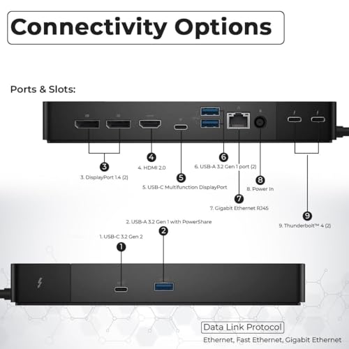 Dell WD22TB4 Thunderbolt 4 Dock Bundle - 40Gbps USB-C/USB-A, 3 Year Warranty with 180W Adapter, Anyhdd HDMI, DP, USB-C Cable & Cloth - Docking Station, Supports Dual/Triple Monitors & 4k Display