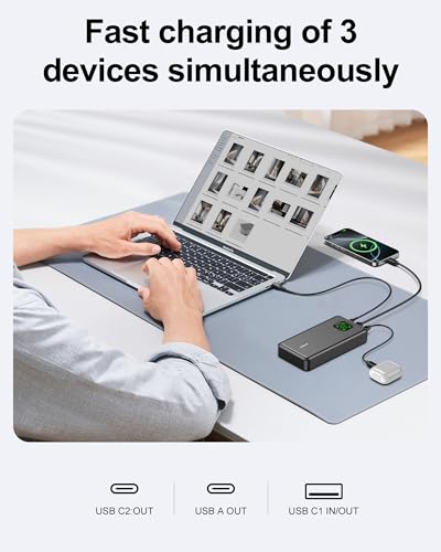 65W Power Bank, 25000mAh Travel Essential USB C Laptop Portable Charger, 101W Total Fast Charging Battery Pack for MacBook Dell XPS iPad Tablet Steam Deck iPhone 17-12 Series Samsung Switch and More