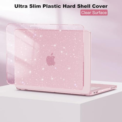 CISSOOK for MacBook Neo 13 inch Pink Case Glitter Blush 2026 Model A3404 | 5in1 Set Hard Shell Case, A18 Pro Chip, Keyboard Cover, Screen Protector, Scratch Resistant, Ultra-Thin, for Office & Travel - color: Glitter Blush