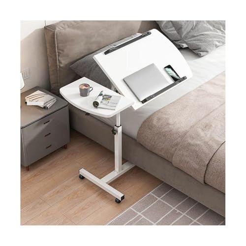 Overbed Table Bedside Shelf Overbed Table Height Adjustable Rolling Laptop Stand with Tilting Desktops Mobile Computer Workstation Study TV Tray(White) - color: White