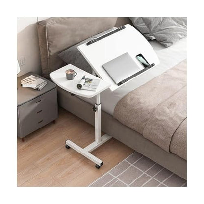 Overbed Table Bedside Shelf Overbed Table Height Adjustable Rolling Laptop Stand with Tilting Desktops Mobile Computer Workstation Study TV Tray(White) - color: White