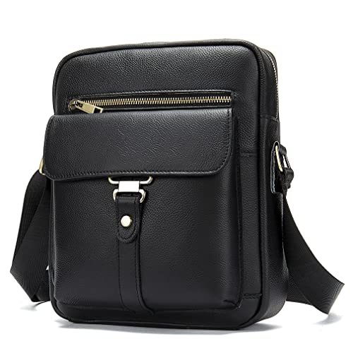 Hebetag Small Leather Sling Shoulder Bag Messenger Pack for Men Women Outdoor Travel Business - color: #07black